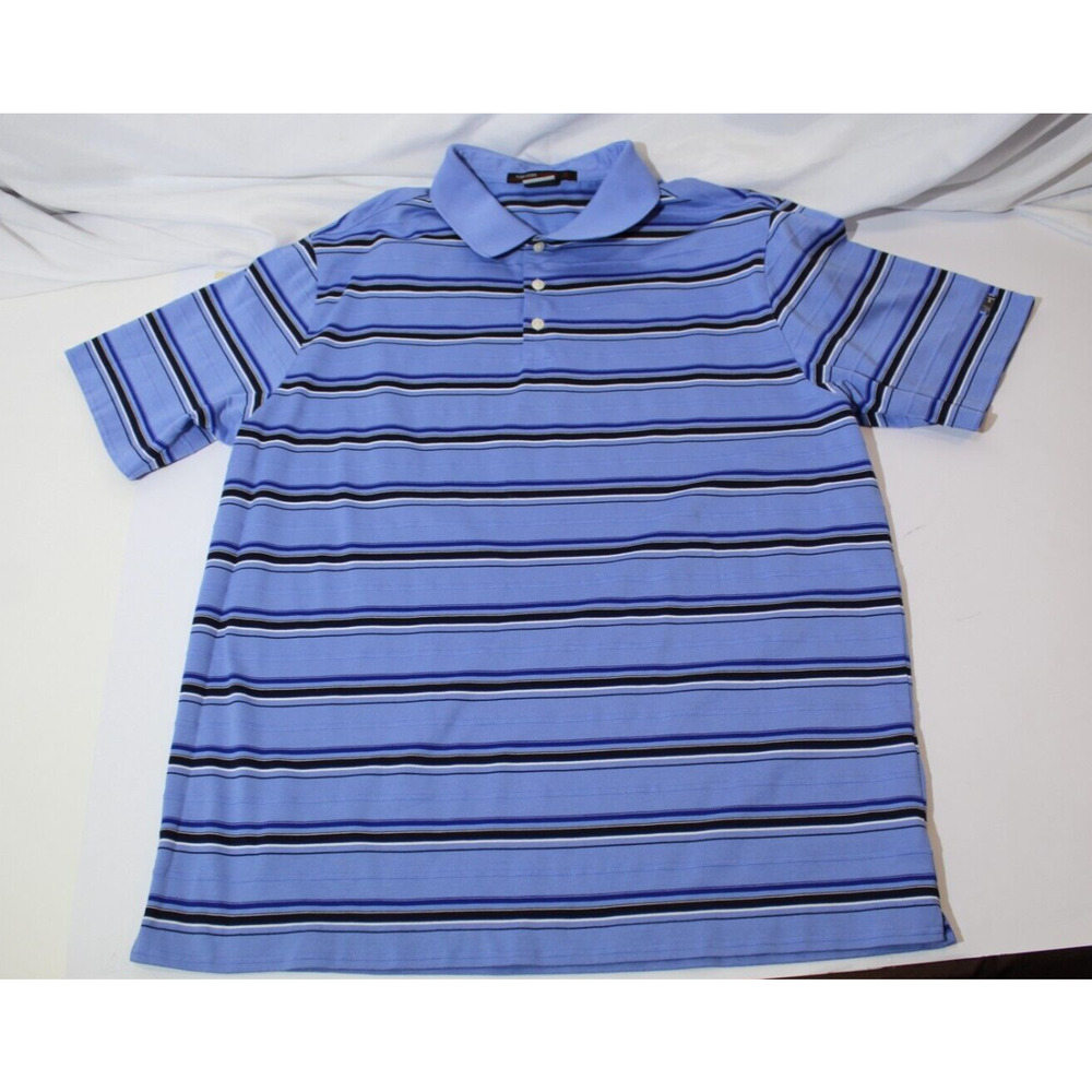 Nike Tiger Woods Collections Dri-Fit Golf Polo Shirt Blue Striped Men's L Sports